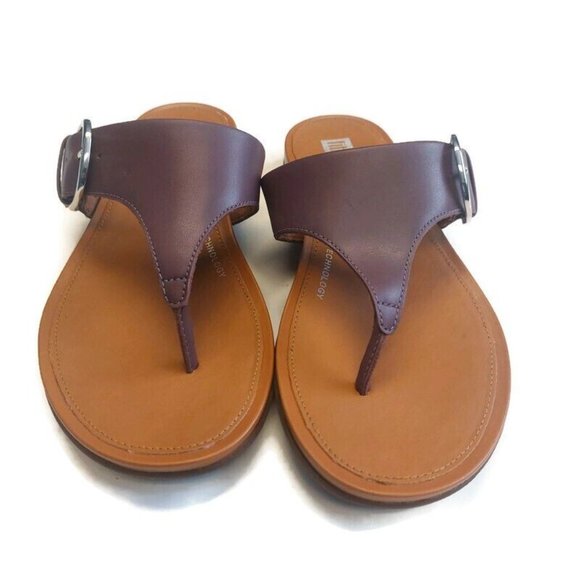 Fit Flop Graccie Womens Size 6 Slip On Toe Post Leather Sandals Eggplant Purple - Picture 5 of 9